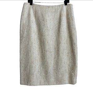 Escada Wool Blend Tweed Pencil Skirt Beige Gold Sequin Lined Size 38 / US 8